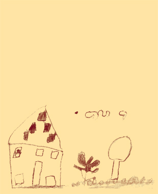 Kinderzeichnung: Haus mit Garten