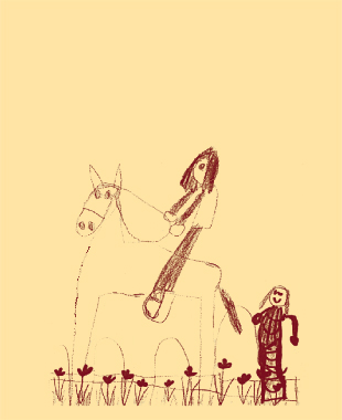 Kinderzeichnung:  Reiter auf einem Pferd