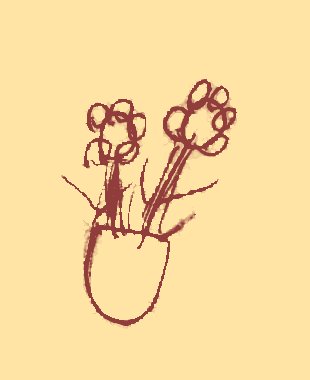 Kinderzeichnung: Vase mit 2 Blumen